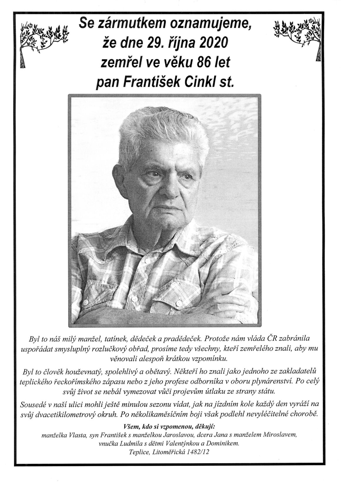 Další smutná zpráva, navěky odešel zápasník František Cinkl