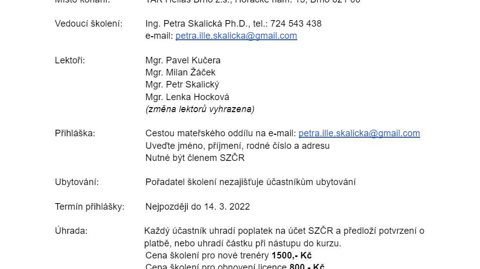 Školení trenérů III. třídy