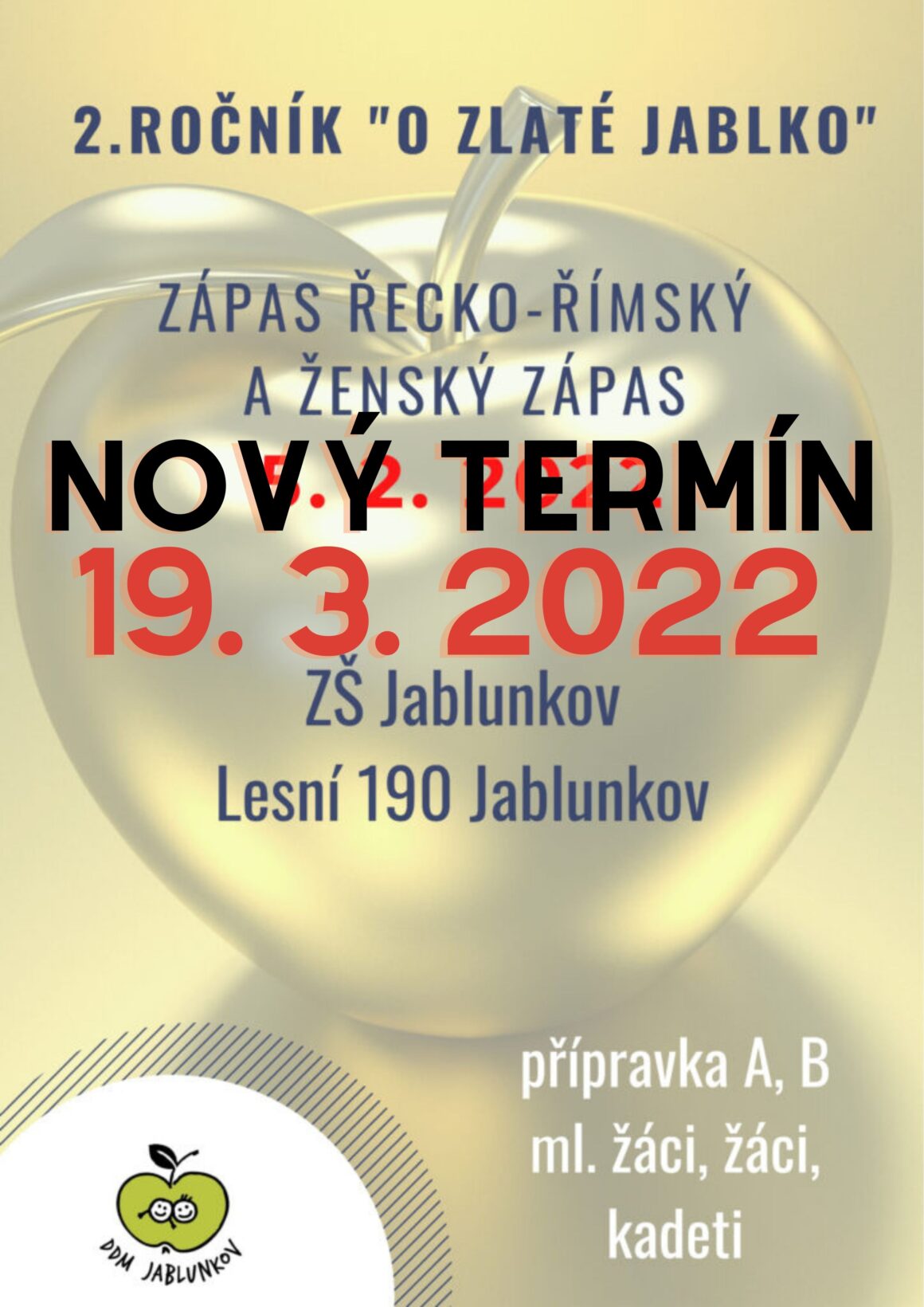 Pozor! Změna termínu turnaje O zlaté jablko